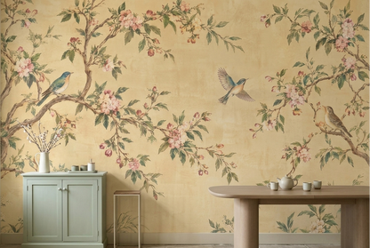 Blossoming Branches And Birds Wallpaper Antique Style Wall Mural