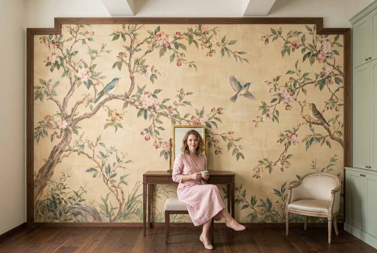 Blossoming Branches And Birds Wallpaper Antique Style Wall Mural
