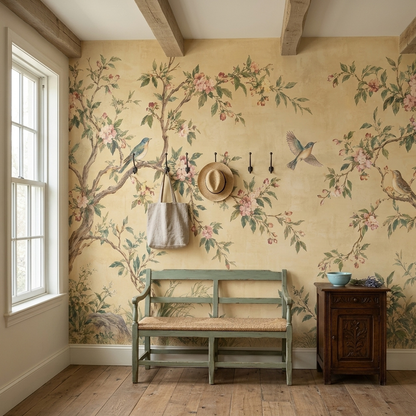 Blossoming Branches And Birds Wallpaper Antique Style Wall Mural