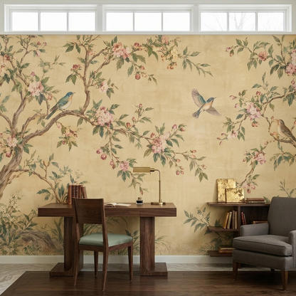 Blossoming Branches And Birds Wallpaper Antique Style Wall Mural