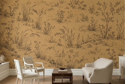 Sepia Meadow Botanicals Wallpaper Vintage Toile Wall Mural