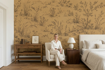 Sepia Meadow Botanicals Wallpaper Vintage Toile Wall Mural