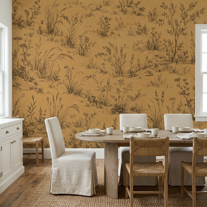Sepia Meadow Botanicals Wallpaper Vintage Toile Wall Mural