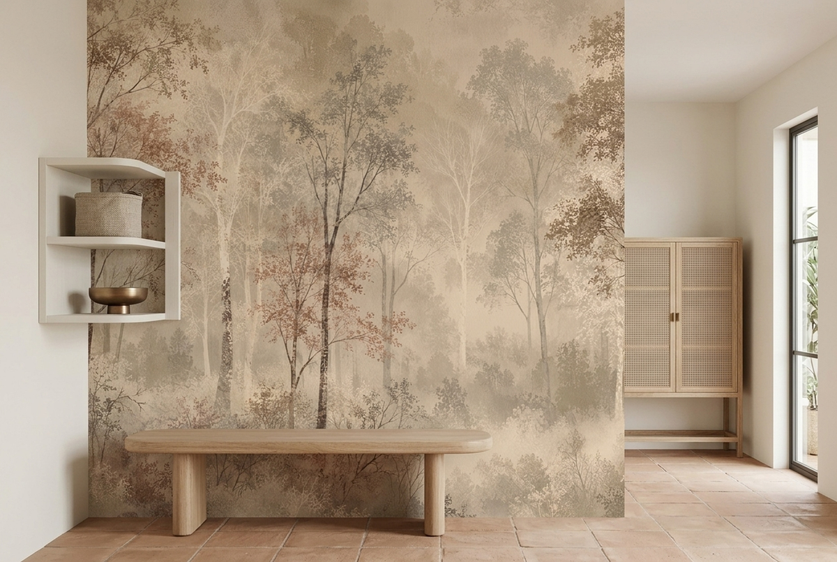 Layered Misty Forest Wallpaper Sepia Tones Wall Mural