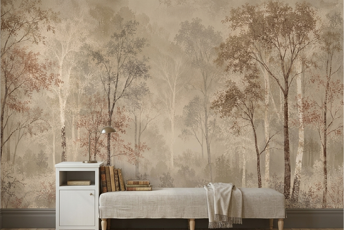 Layered Misty Forest Wallpaper Sepia Tones Wall Mural