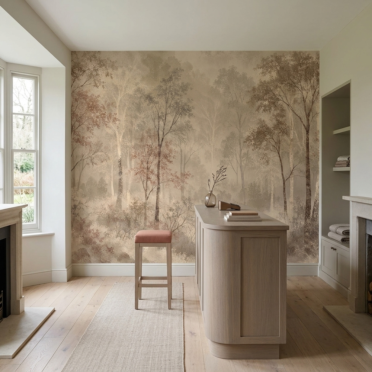 Layered Misty Forest Wallpaper Sepia Tones Wall Mural
