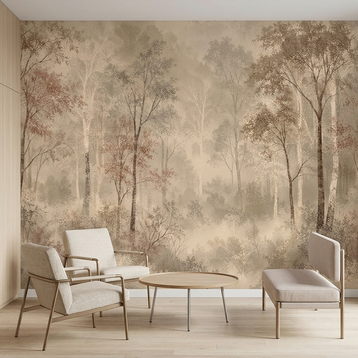 Layered Misty Forest Wallpaper Sepia Tones Wall Mural