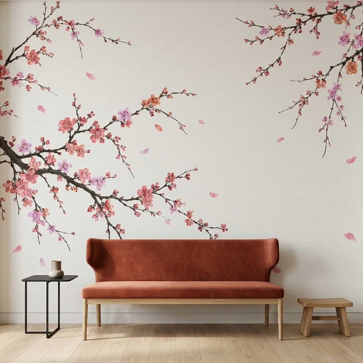 Cherry Blossom Branches Wallpaper Watercolor Botanical Wall Mural