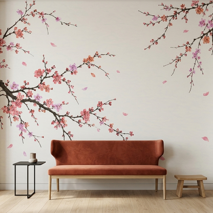 Cherry Blossom Branches Wallpaper Watercolor Botanical Wall Mural