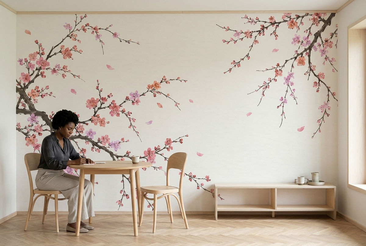 Cherry Blossom Branches Wallpaper Watercolor Botanical Wall Mural