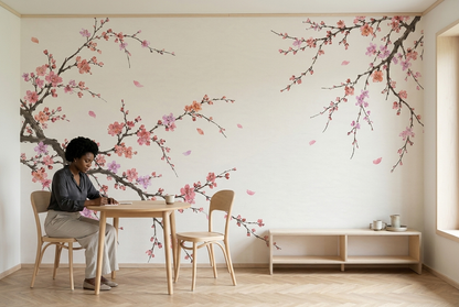 Cherry Blossom Branches Wallpaper Watercolor Botanical Wall Mural