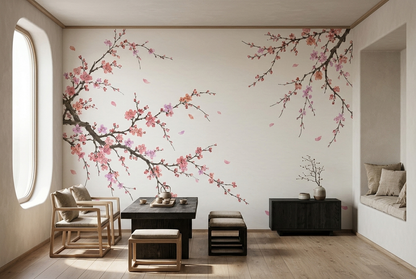 Cherry Blossom Branches Wallpaper Watercolor Botanical Wall Mural