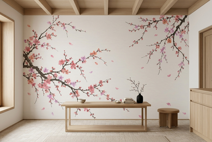 Cherry Blossom Branches Wallpaper Watercolor Botanical Wall Mural