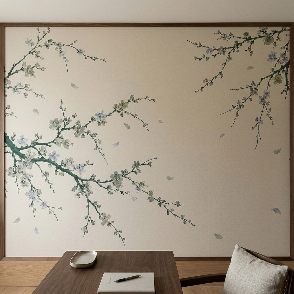 Blossoming Tree Branches Wallpaper Minimal Chinoiserie Wall Mural