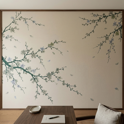 Blossoming Tree Branches Wallpaper Minimal Chinoiserie Wall Mural