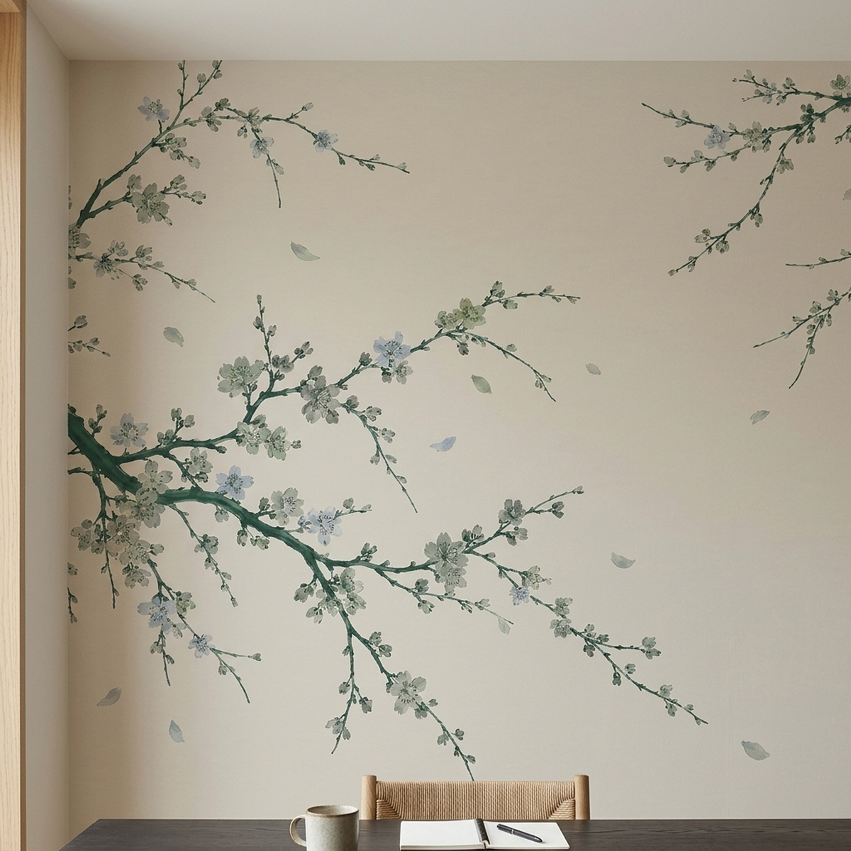 Blossoming Tree Branches Wallpaper Minimal Chinoiserie Wall Mural
