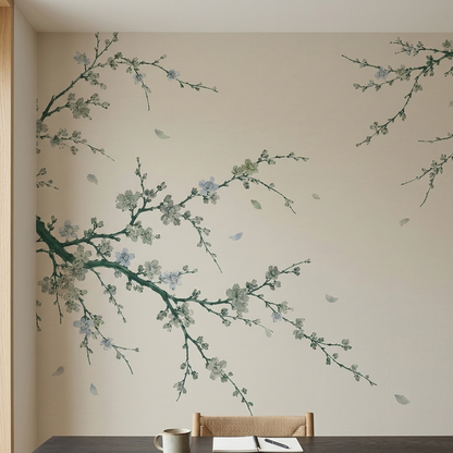 Blossoming Tree Branches Wallpaper Minimal Chinoiserie Wall Mural