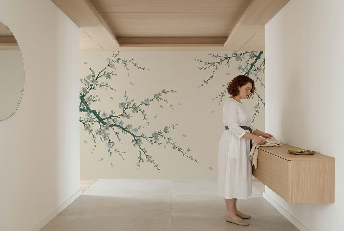 Blossoming Tree Branches Wallpaper Minimal Chinoiserie Wall Mural