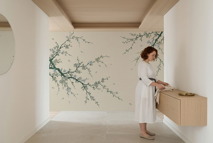 Blossoming Tree Branches Wallpaper Minimal Chinoiserie Wall Mural