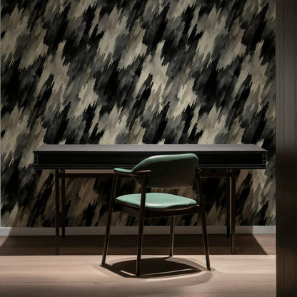 Abstract Diagonal Brushstroke Wallpaper, Black Gray Watercolor Peel & Stick or Unpasted Vertical Wall Mural
