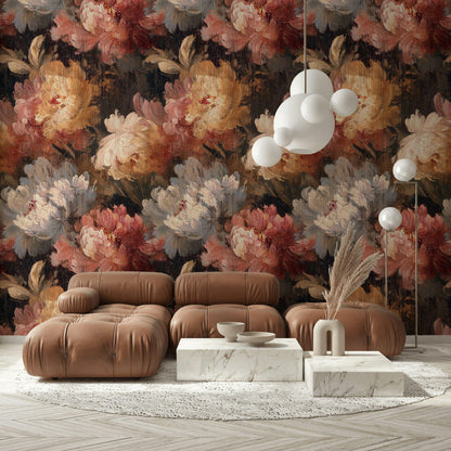 Dark Botanical Floral Wallpaper: Vintage Peel and Stick Wall Mural