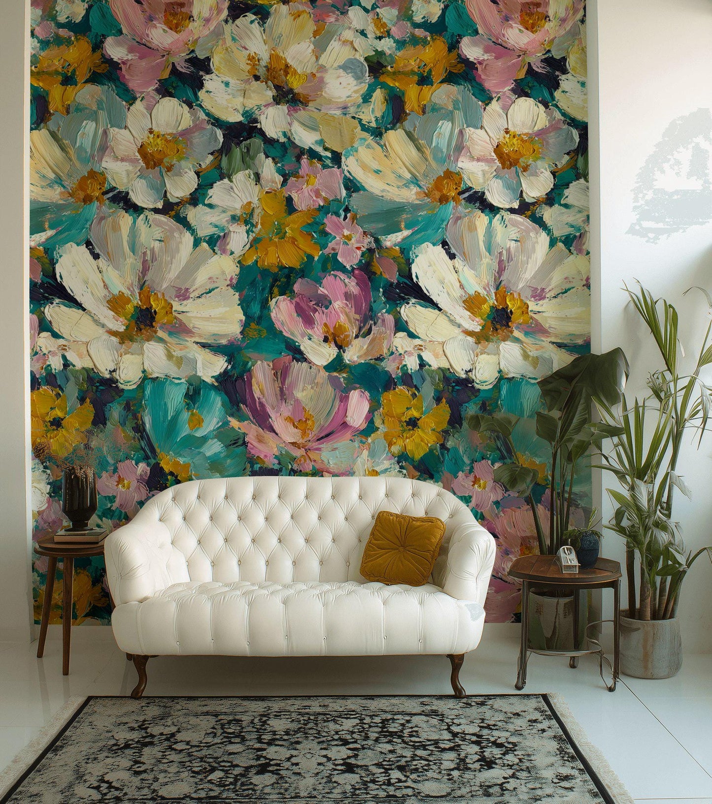Textured Impasto Floral Wallpaper Mural: Peel and Stick Art Decor