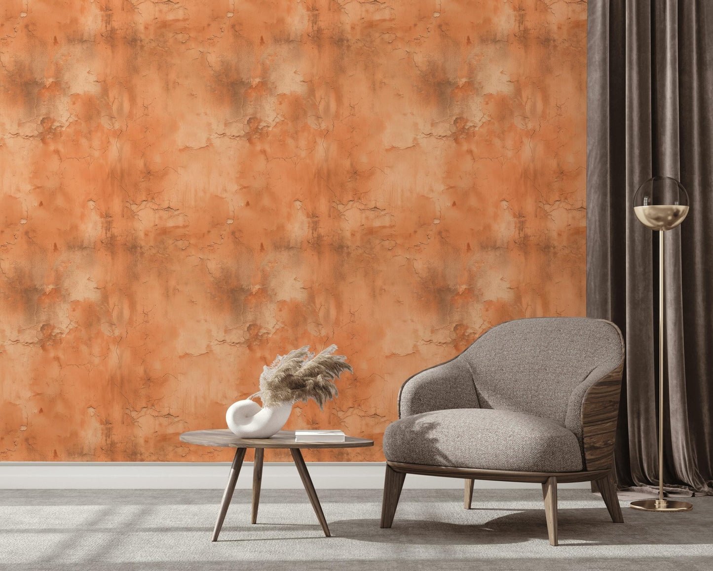 Distressed Terracotta Wallpaper Mural, Rustic Rusty Wall Decor, Industrial Peel and Stick