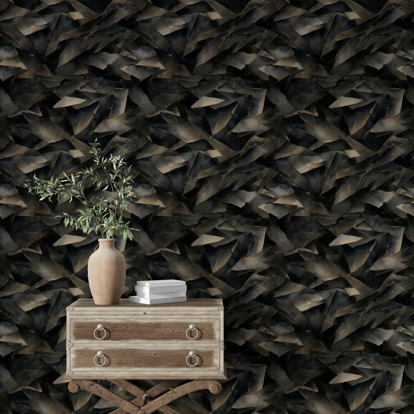 Abstract Broken Glass Wallpaper: Dark Gray Geometric Shard Mural