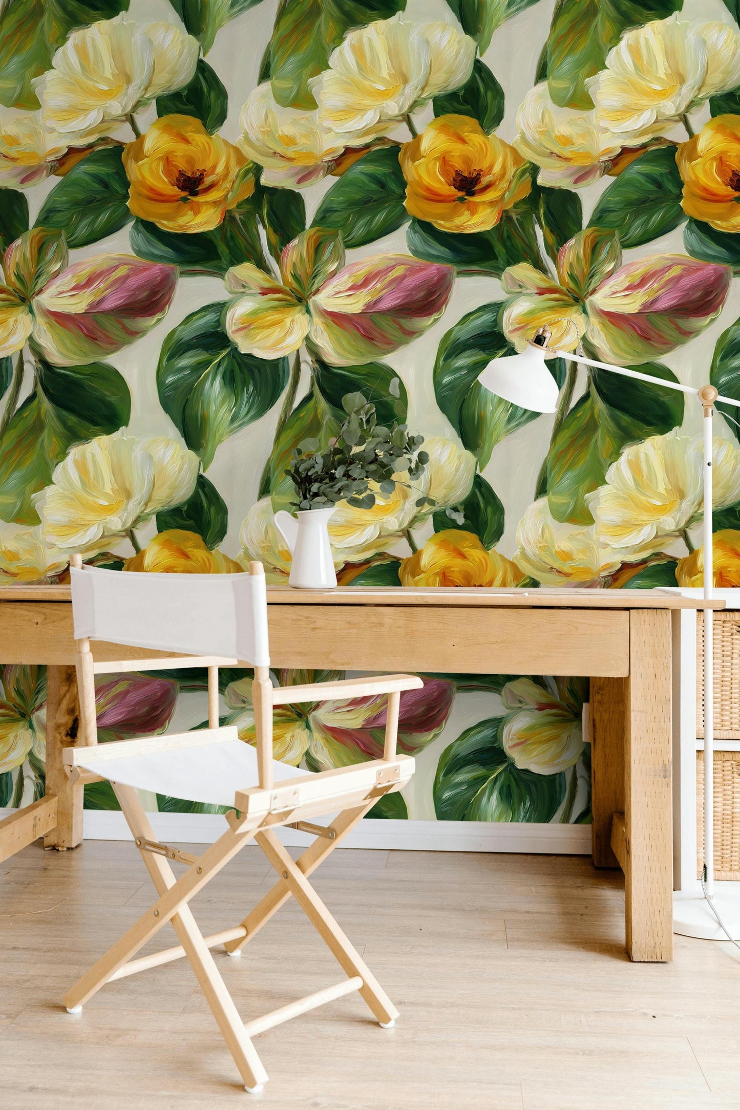 Floral Wallpaper Mural: Impasto Style Peel and Stick Decor