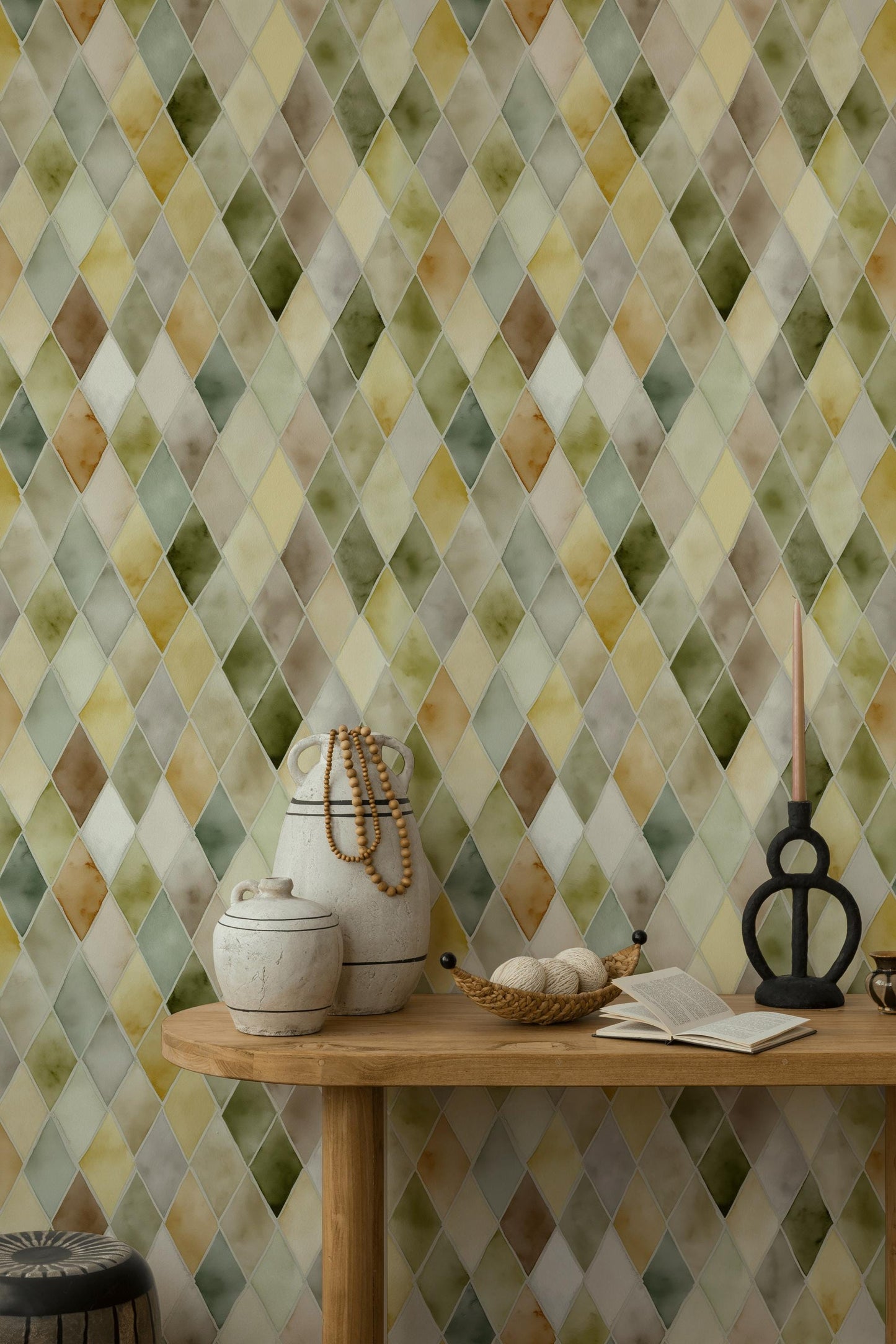 Pastel Watercolor Diamond Tile Wallpaper: Peel and Stick Harlequin Wall Mural