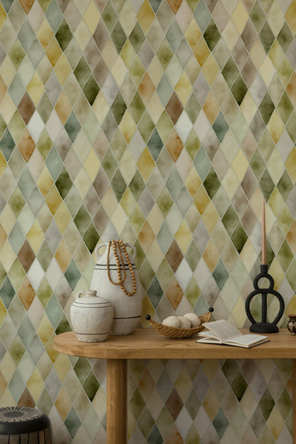 Pastel Watercolor Diamond Tile Wallpaper: Peel and Stick Harlequin Wall Mural