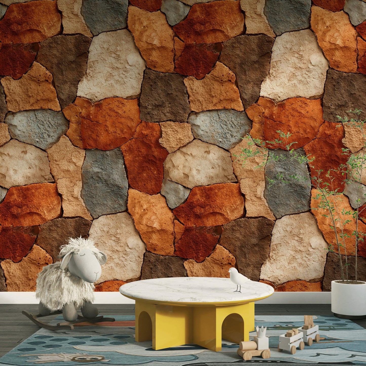 Rustic Stone Wall Wallpaper | Natural Stacked Rock Mural | Faux Stone Peel and Stick Decor