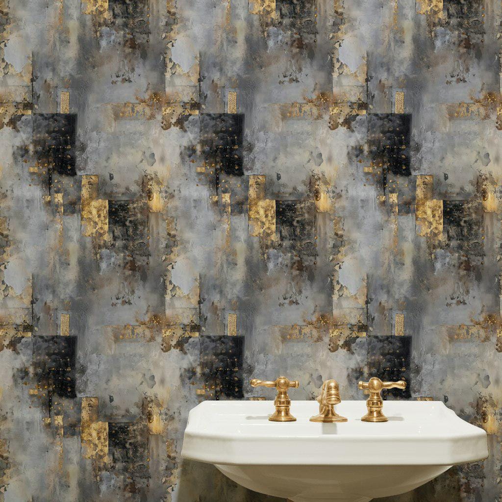 Distressed Concrete Texture Wallpaper | Luxury Gold Grunge Wall Mural | Modern Peel & Stick Art