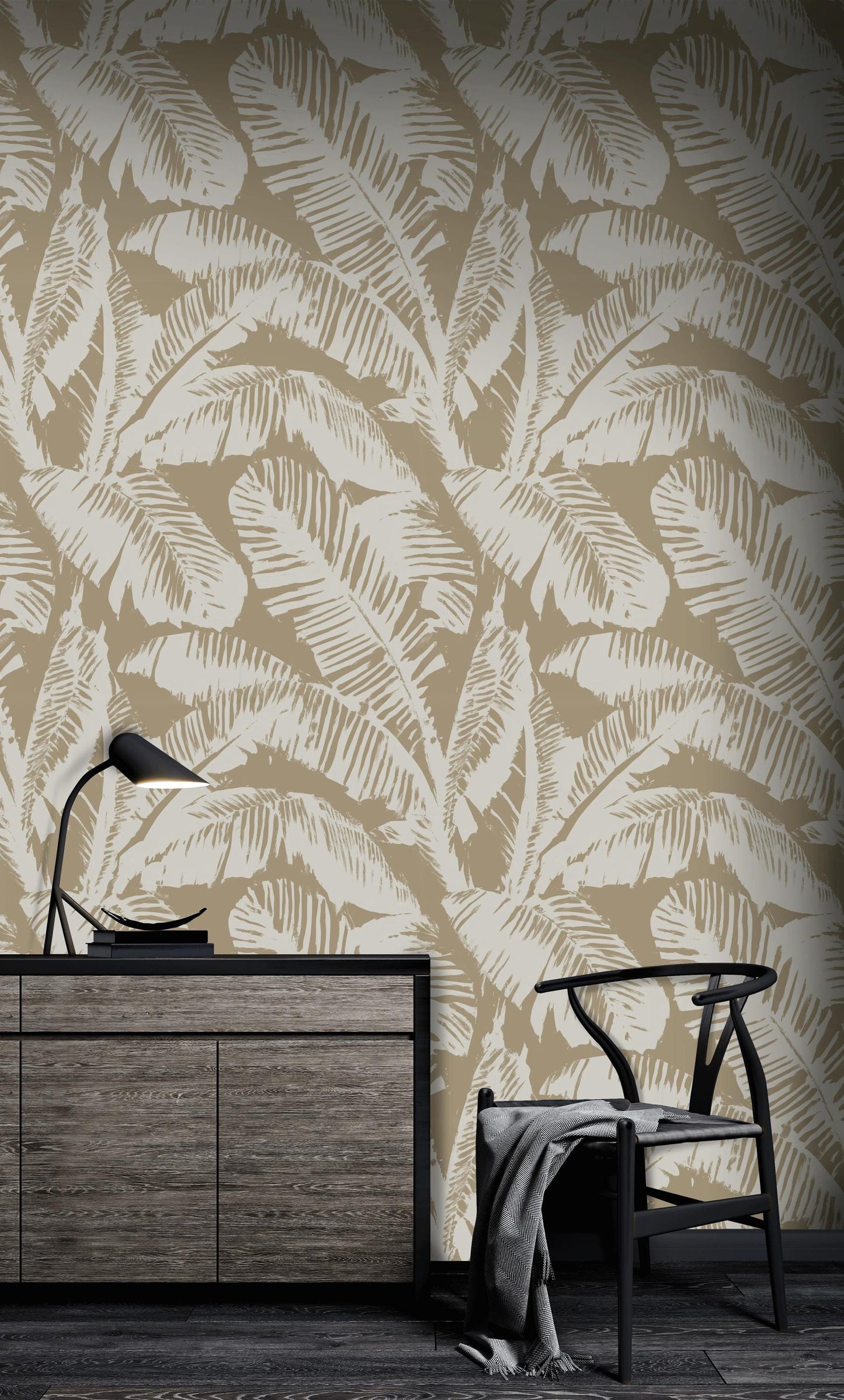 Minimalist Palm Leaf Wallpaper | Neutral Tropical Wall Mural | Beige Botanical Peel and Stick Decor