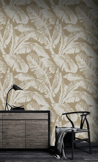 Minimalist Palm Leaf Wallpaper | Neutral Tropical Wall Mural | Beige Botanical Peel and Stick Decor
