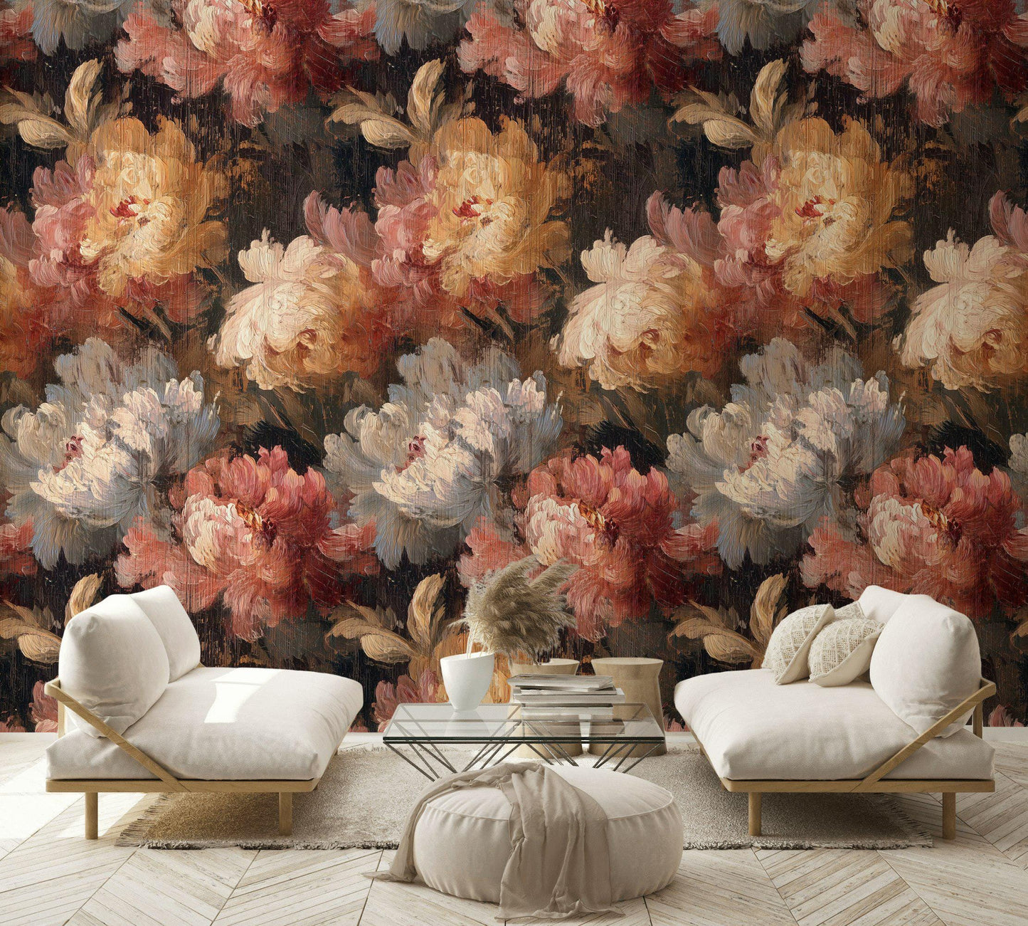 Dark Botanical Floral Wallpaper: Vintage Peel and Stick Wall Mural
