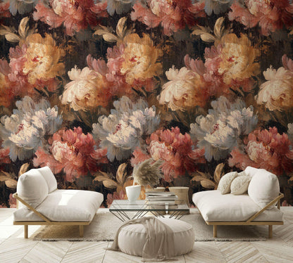 Dark Botanical Floral Wallpaper: Vintage Peel and Stick Wall Mural