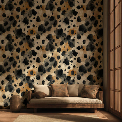 Cowhide Print Wallpaper: Black, Beige, and Tan - Peel & Stick