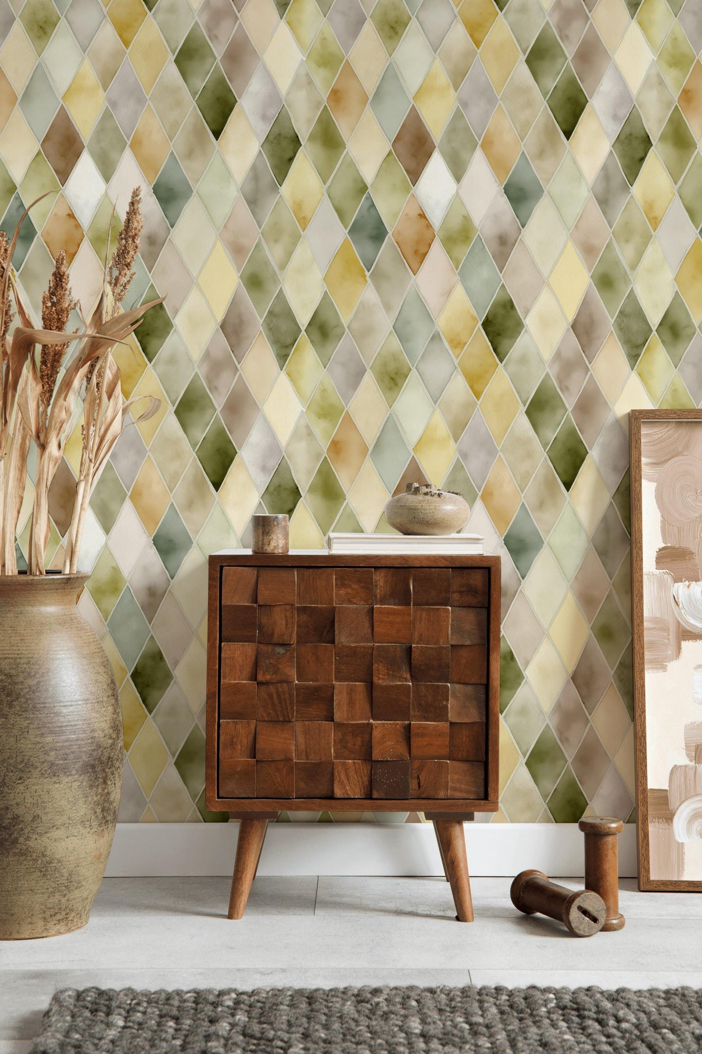 Pastel Watercolor Diamond Tile Wallpaper: Peel and Stick Harlequin Wall Mural
