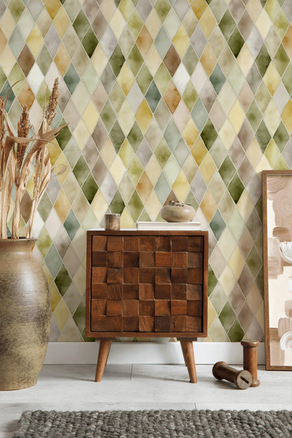 Pastel Watercolor Diamond Tile Wallpaper: Peel and Stick Harlequin Wall Mural