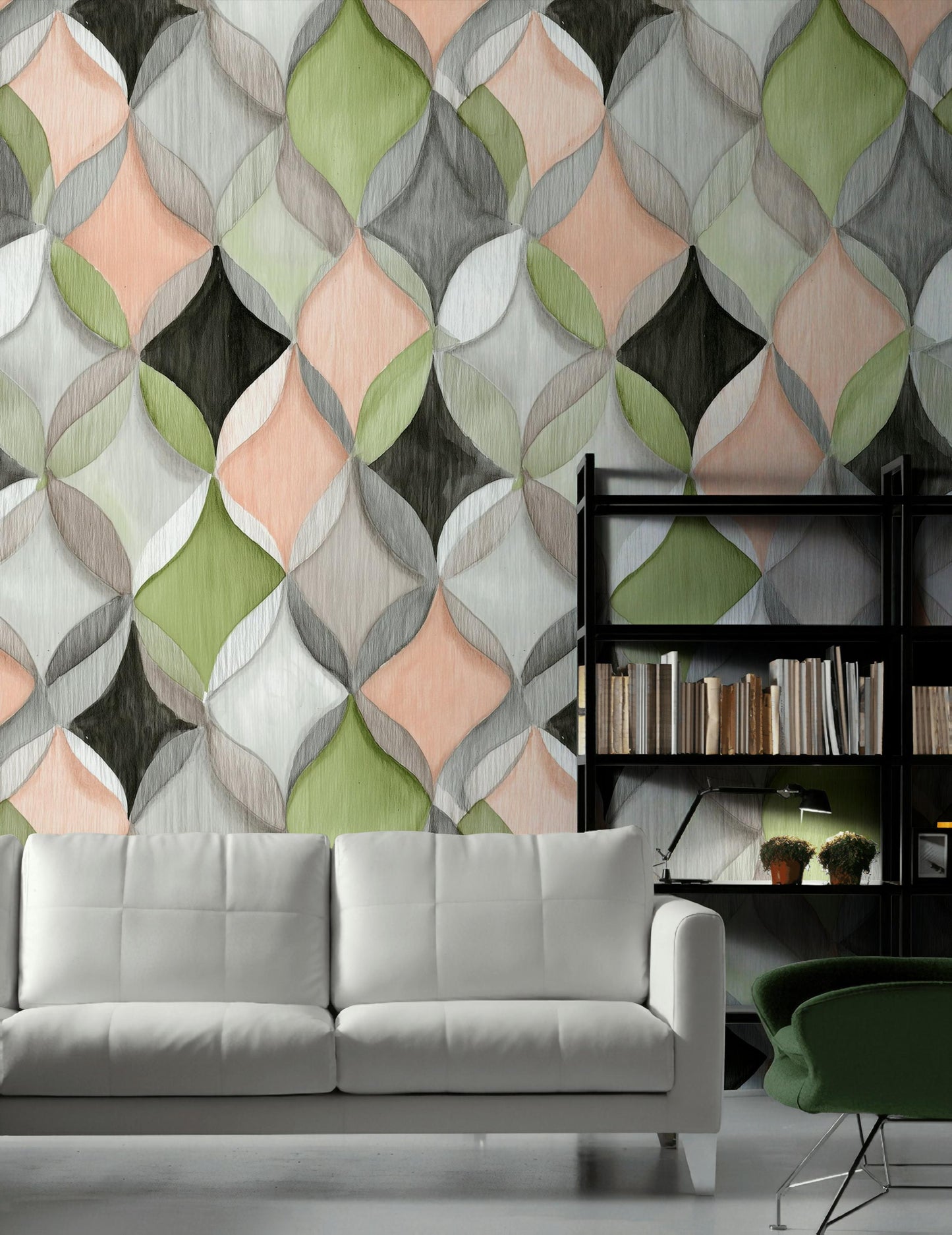 Abstract Geometric Ogee Wallpaper | Modern Interlocking Pattern Wall Mural | Pastel Peel and Stick Decor