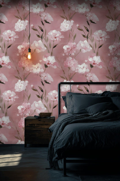 Romantic Pink Floral Wallpaper | Soft Textured Flower Wall Mural | Blush Peel and Stick Decor