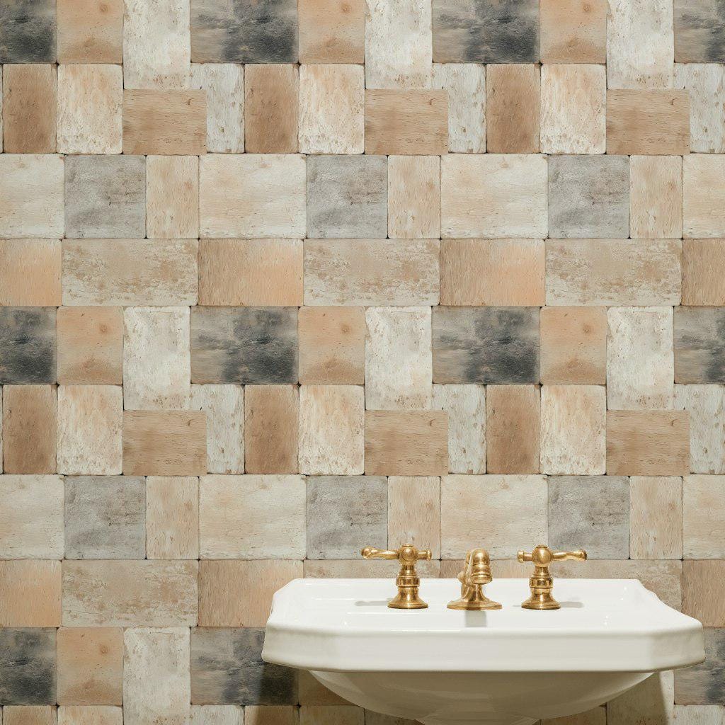 Rustic Brick Peel and Stick Wallpaper: Farmhouse Cabin Wall Mural