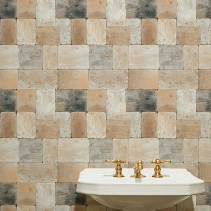 Rustic Brick Peel and Stick Wallpaper: Farmhouse Cabin Wall Mural