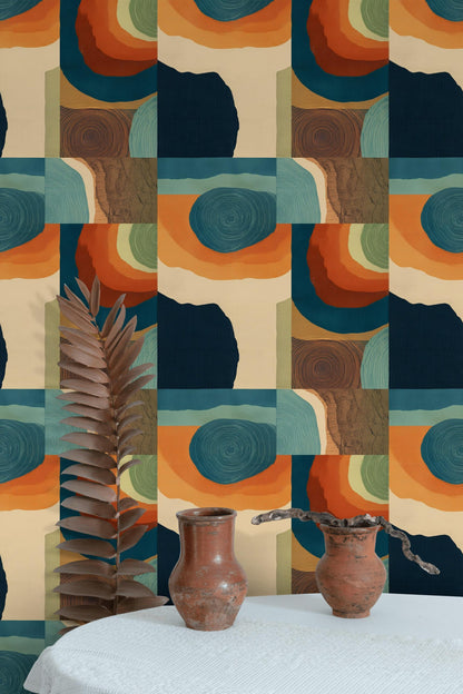 Abstract Nature Blocks Wallpaper: Earth Tones Peel and Stick Wall Mural