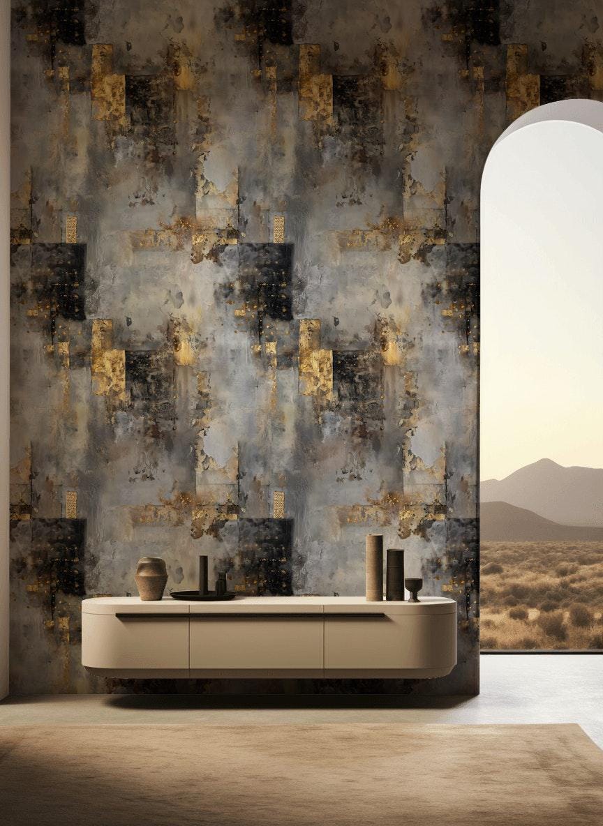Distressed Concrete Texture Wallpaper | Luxury Gold Grunge Wall Mural | Modern Peel & Stick Art