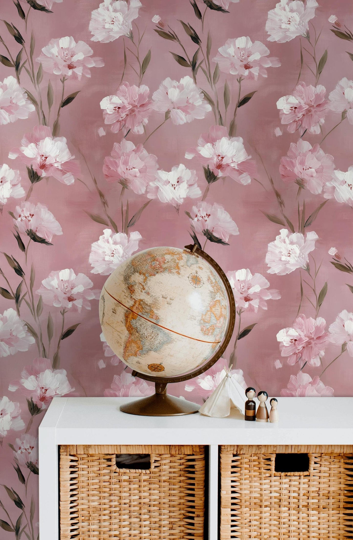 Romantic Pink Floral Wallpaper | Soft Textured Flower Wall Mural | Blush Peel and Stick Decor