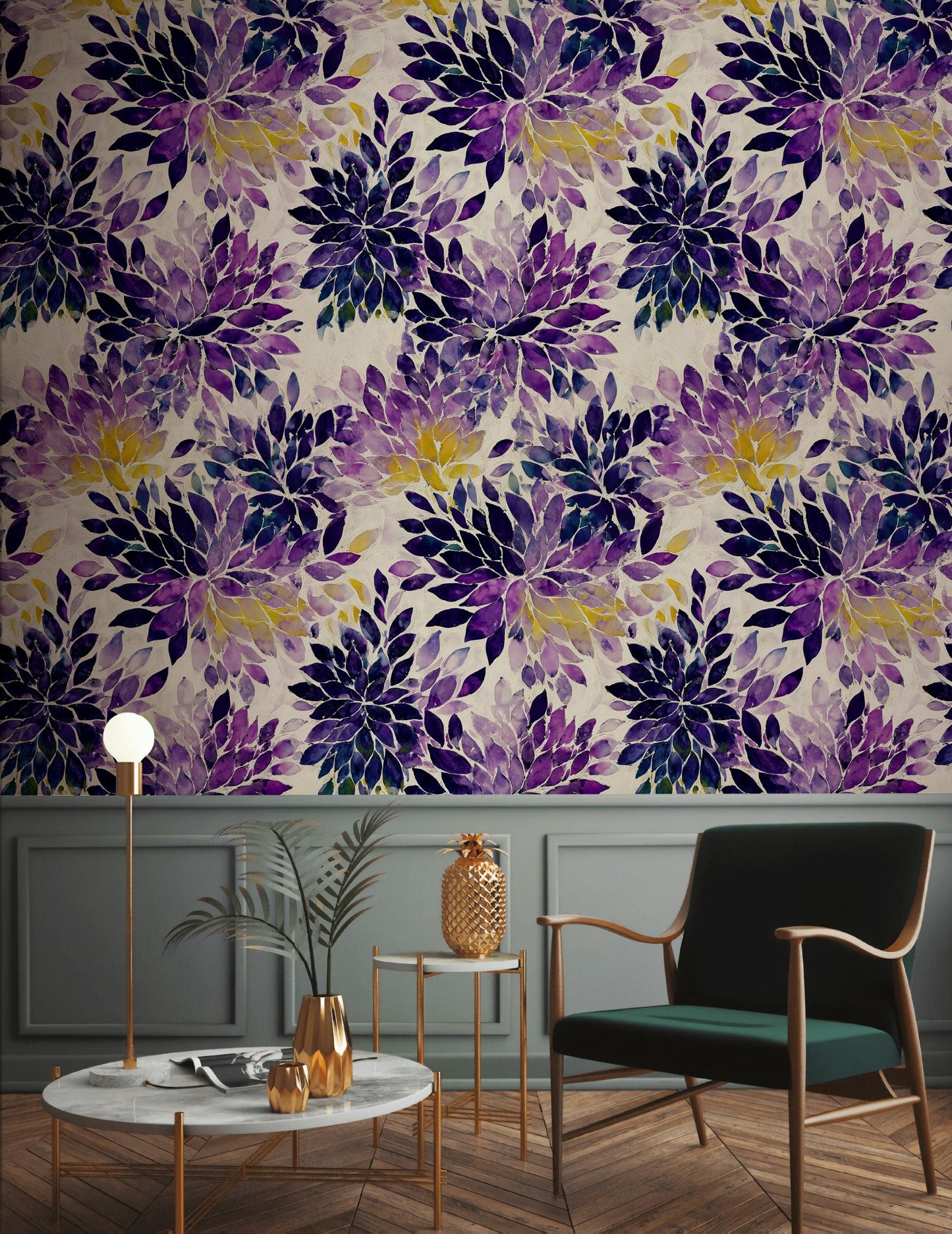 Purple Floral Watercolor Wallpaper: Abstract Peel and Stick Wall Mural