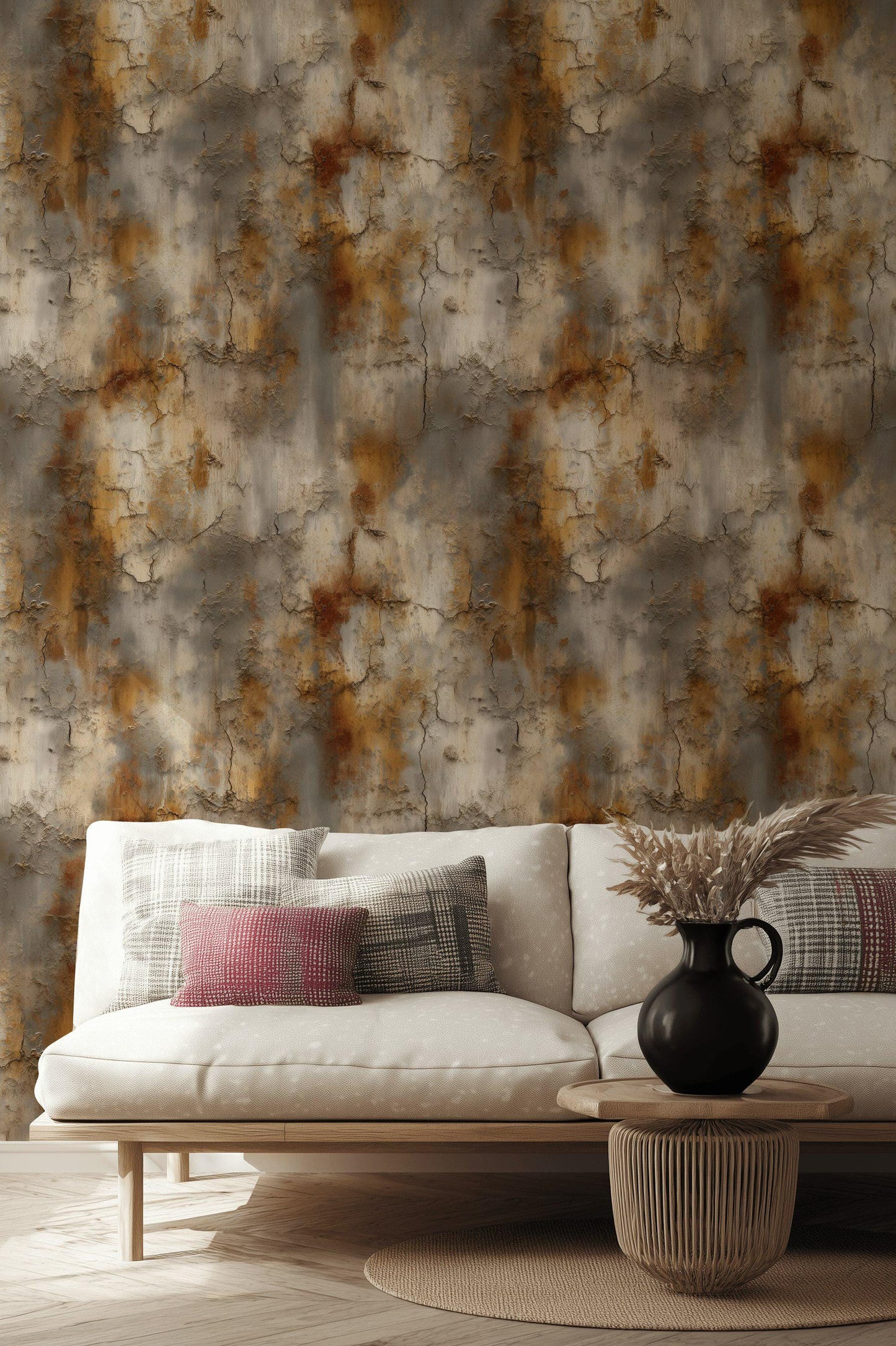 Cracked Terracotta Wallpaper Mural | Distressed Rustic Plaster Texture | Industrial Peel and Stick Wall Decor