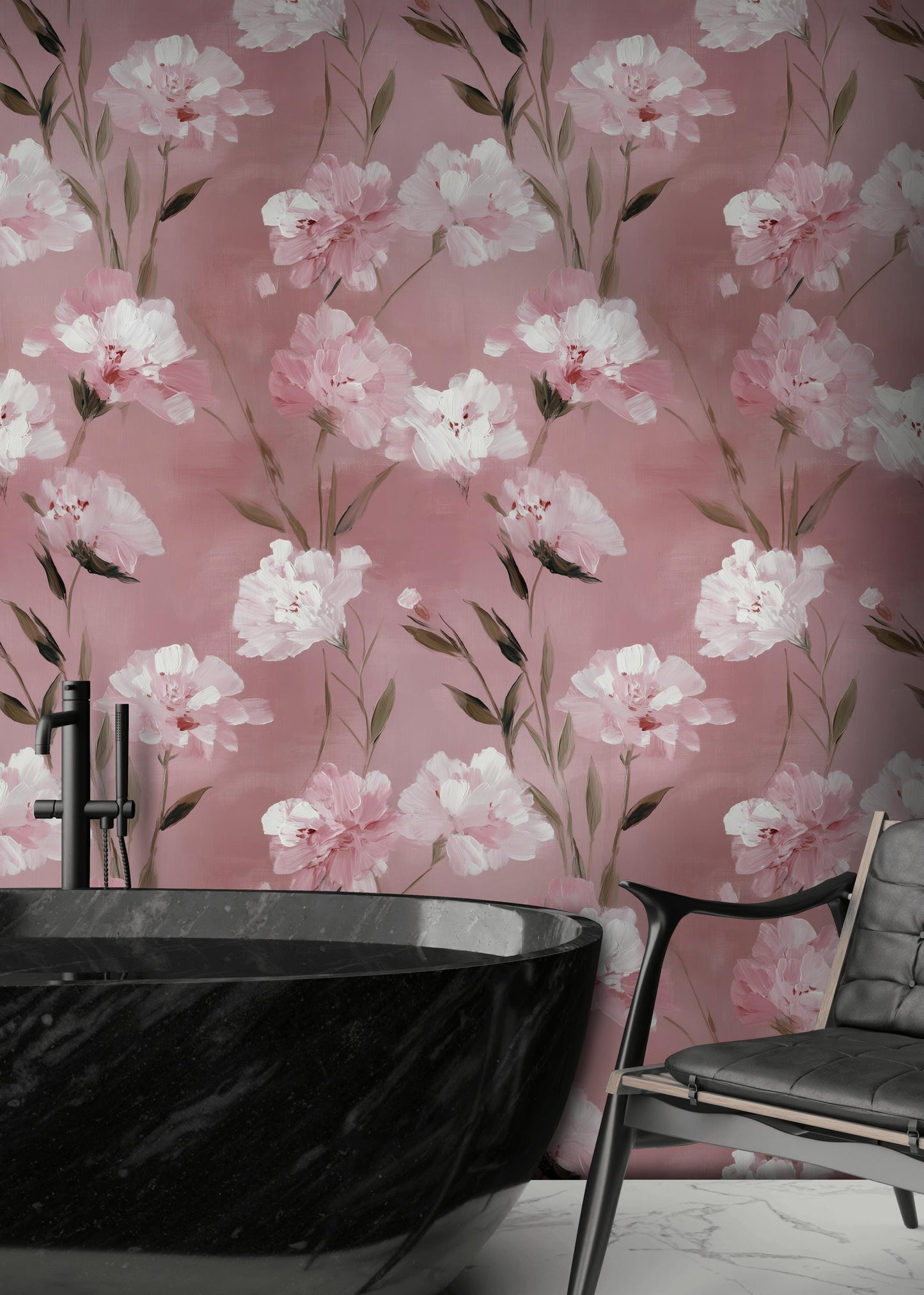 Romantic Pink Floral Wallpaper | Soft Textured Flower Wall Mural | Blush Peel and Stick Decor
